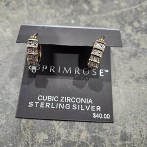Primrose Cubic Zirconia Sterling Silver Earrings Huggie/Hoop Style Elegant New
